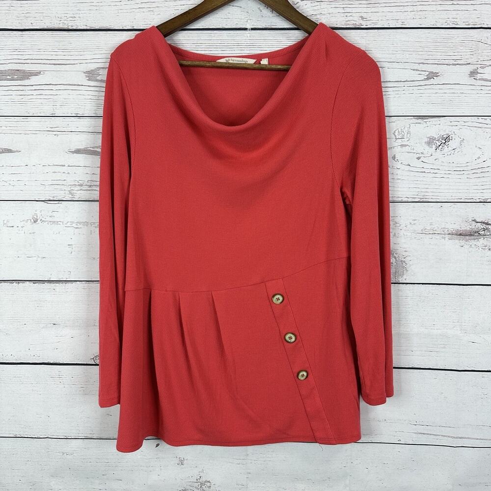 Soft Surroundings Shirt Top Womens‎ Medium Pink Orange Textured Ribbed Lagenlook